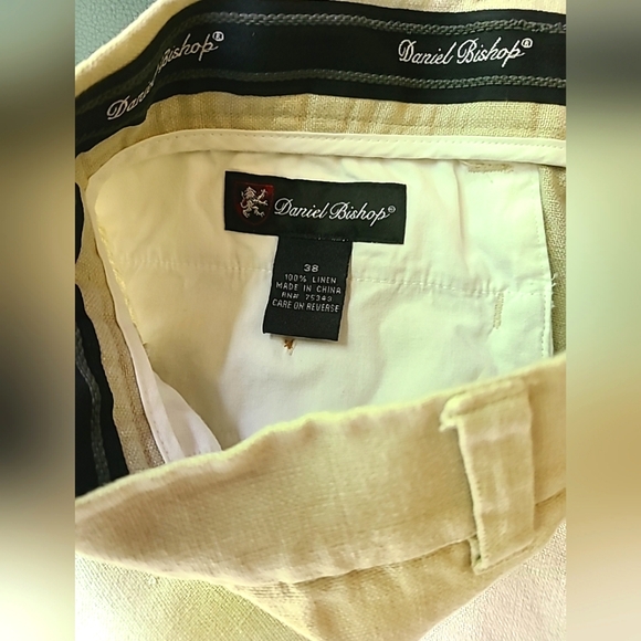 Daniel Bishop Shorts Men's 38 Tan 100% Linen Flat Front Stay Tucked Waistband - Picture 8 of 9